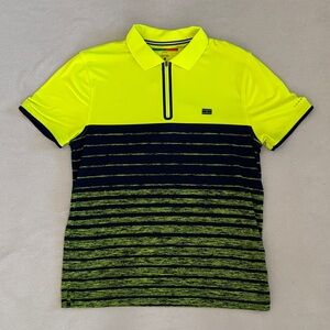 Tommy Hilfiger Sport Striped Neon Yellow Navy Quarter Zip Short Sleeved Shirt MD